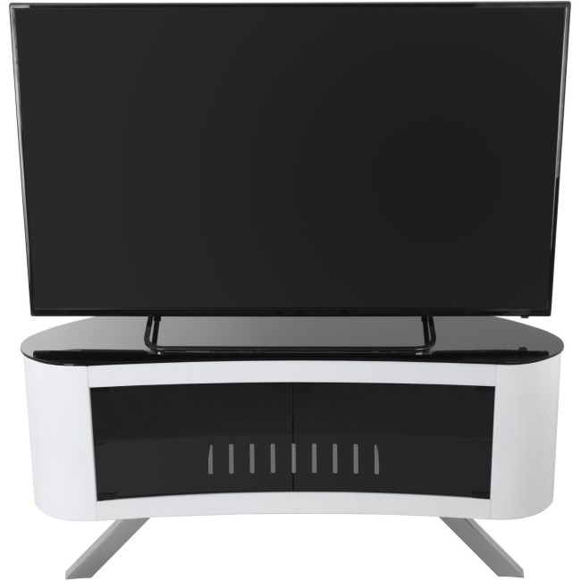 Refurbished Bay Affinity Curved TV Stand 1150 Gloss White / Black Glass
