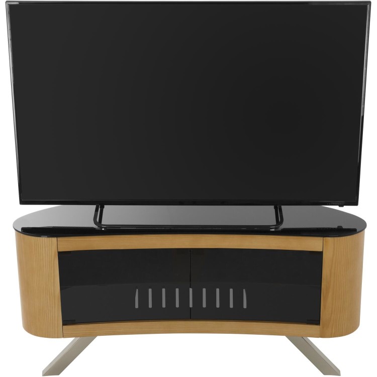 Bay Affinity Curved TV Stand 1150 Oak / Black Glass