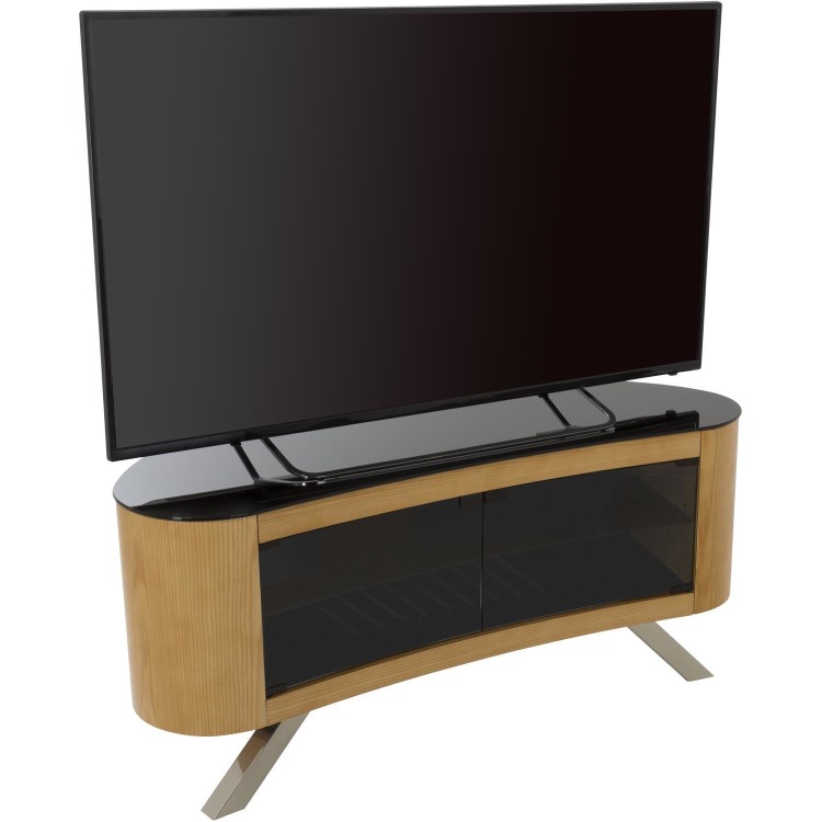 Bay Affinity Curved TV Stand 1150 Oak / Black Glass