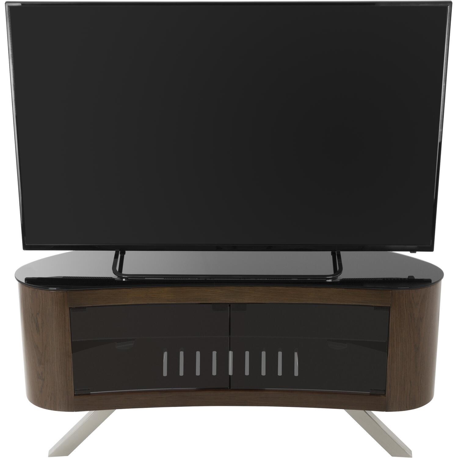 Bay Affinity Curved TV Stand 1150 Walnut / Black Glass