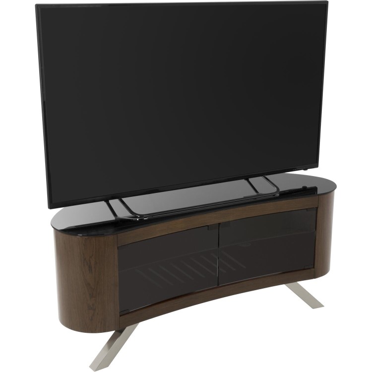Bay Affinity Curved TV Stand 1150 Walnut / Black Glass