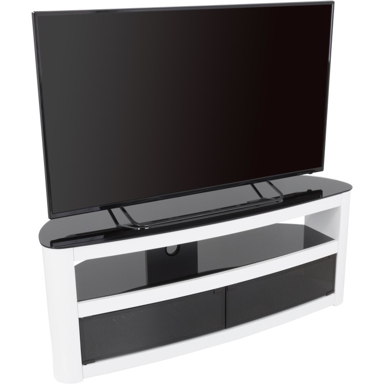 Burghley Affinity Curved TV Stand 1250 Gloss White / Black Glass
