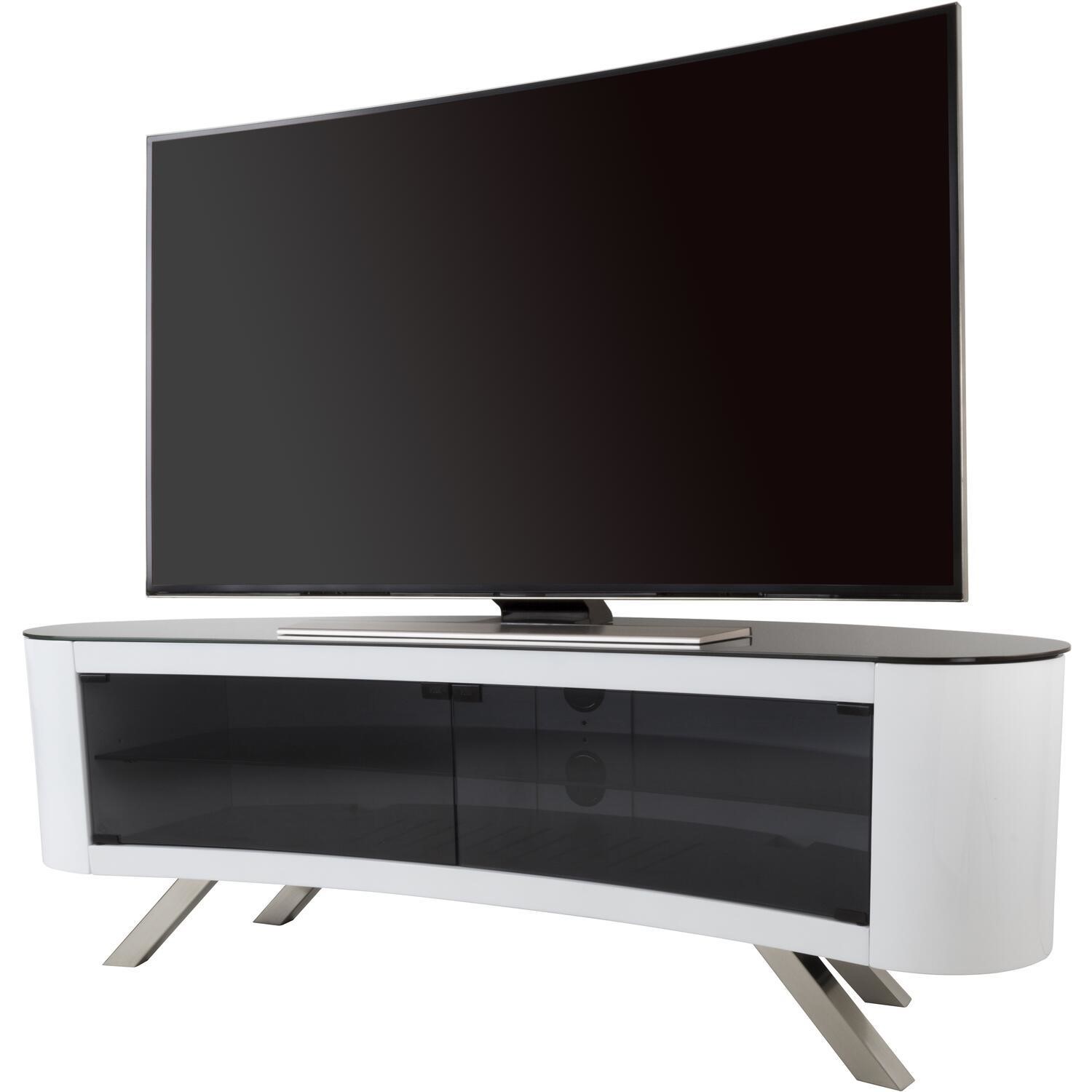 Bay Affinity Curved TV Stand 1500 Gloss White / Black Glass FS1500BAYGW