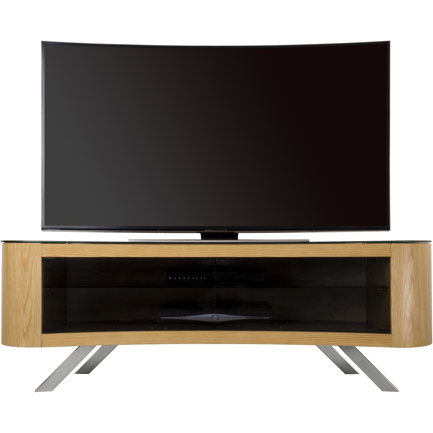 Bay Affinity Curved TV Stand 1500 Oak / Black Glass