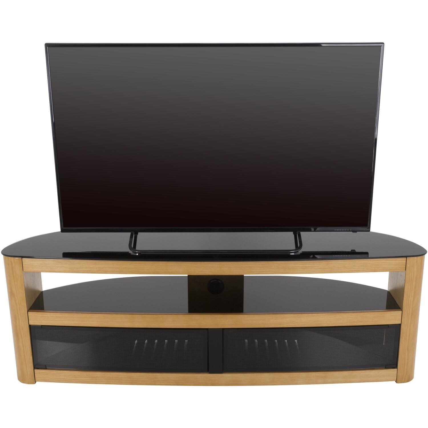 Burghley Affinity Curved TV Stand 1500 Oak / Black Glass