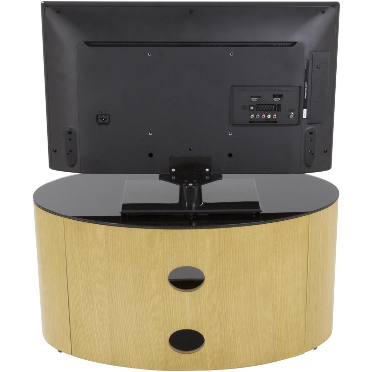Ex Display - Buckingham Affinity Oval TV Stand 800 Oak / Black Glass