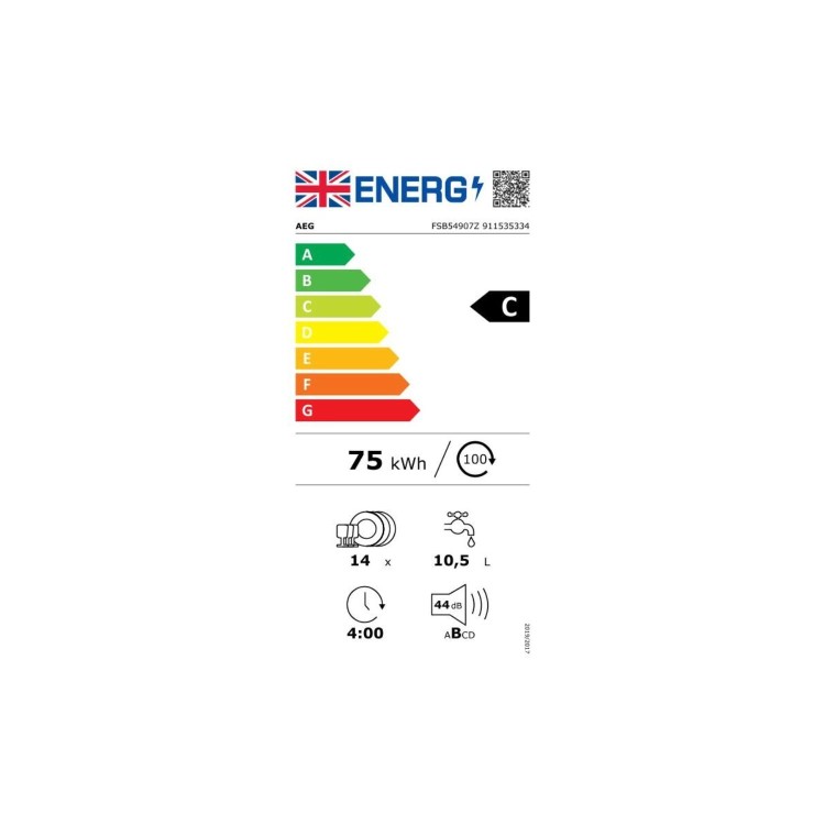 AEG AirDry Integrated Dishwasher - C-Rated Black Control Panel