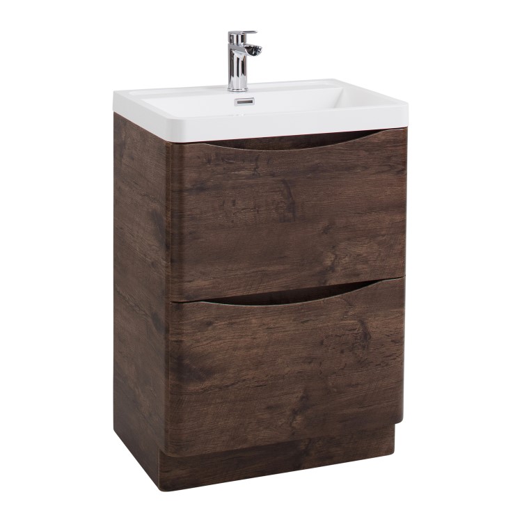 Walnut Free Standing Bathroom Vanity Unit & Basin - W600mm