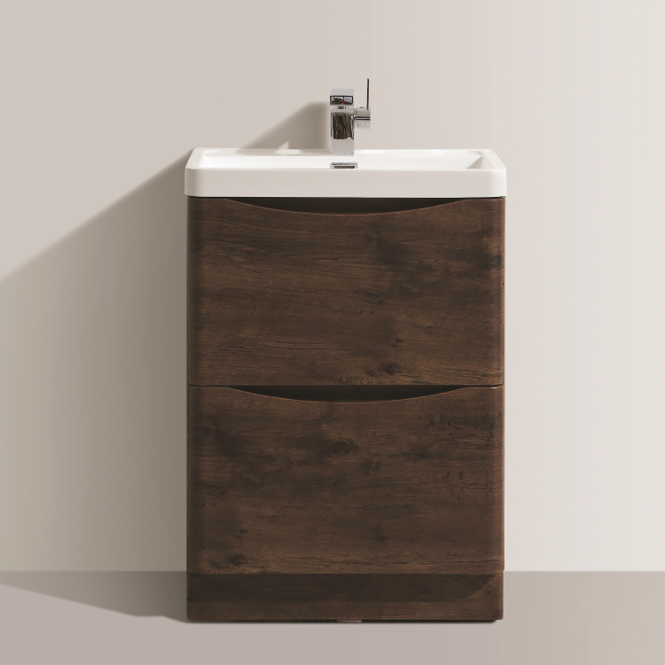Walnut Free Standing Bathroom Vanity Unit & Basin - W600mm
