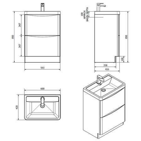 Walnut Free Standing Bathroom Vanity Unit & Basin - W600mm