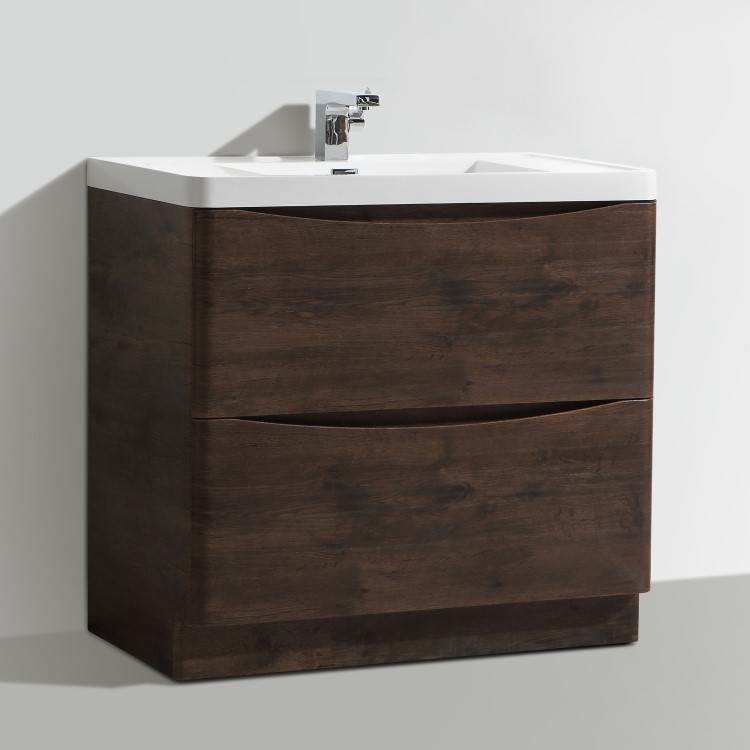 GRADE A1 - Walnut Free Standing Bathroom Vanity Unit & Basin - W900 x H850mm - Oakland