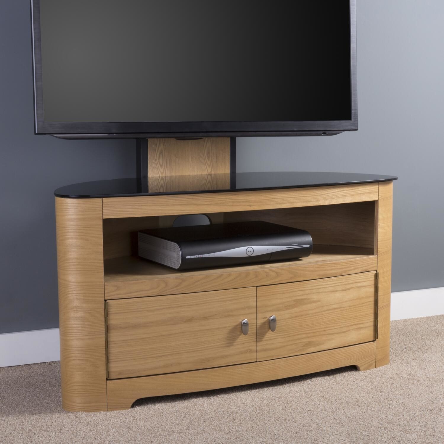 Blenheim Affinity Curved Combi TV Stand 1000 Oak / Black Glass