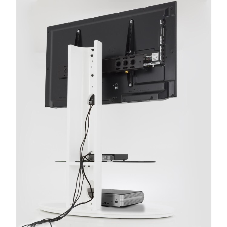 Chepstow Affinity Oval Pedestal TV Stand 930 Gloss White / Black Glass