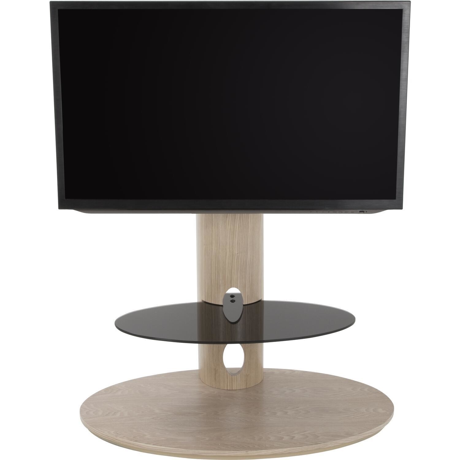 Chepstow Affinity Oval Pedestal TV Stand 930 Whitewashed Oak / Black Glass