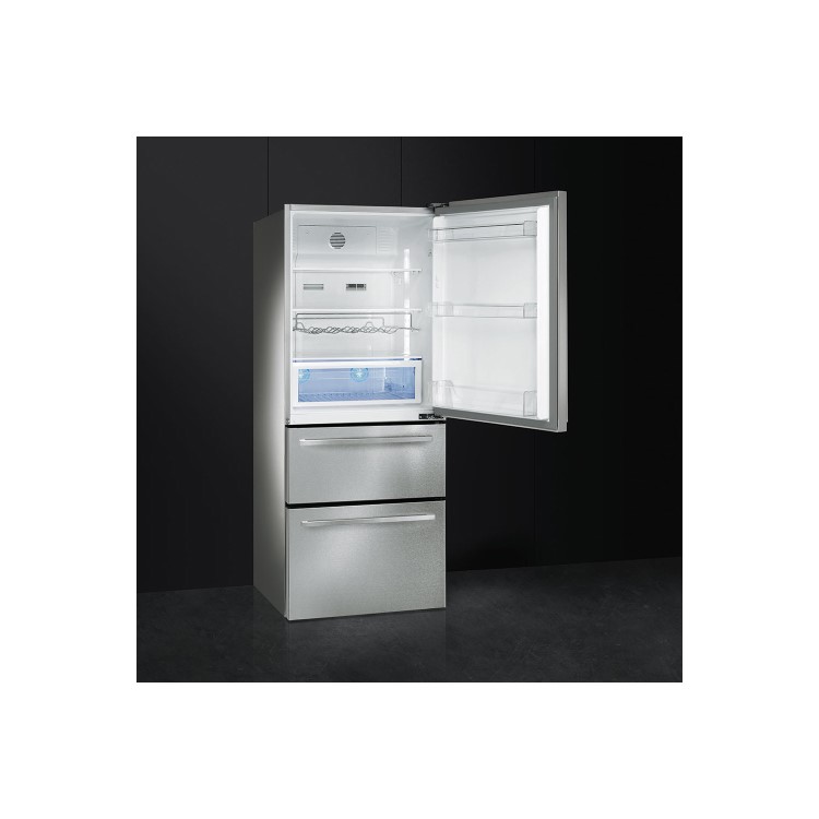 Smeg FT41BXE 74cm Fridge Freezer With 1 Door And 2 Drawers In Stainless Steel And Silver Sides