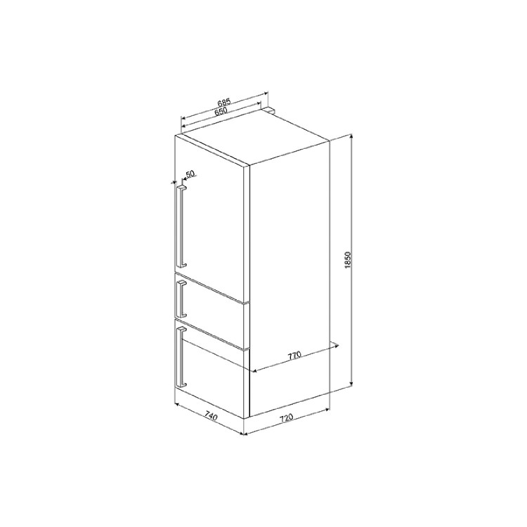 Smeg FT41BXE 74cm Fridge Freezer With 1 Door And 2 Drawers In Stainless Steel And Silver Sides