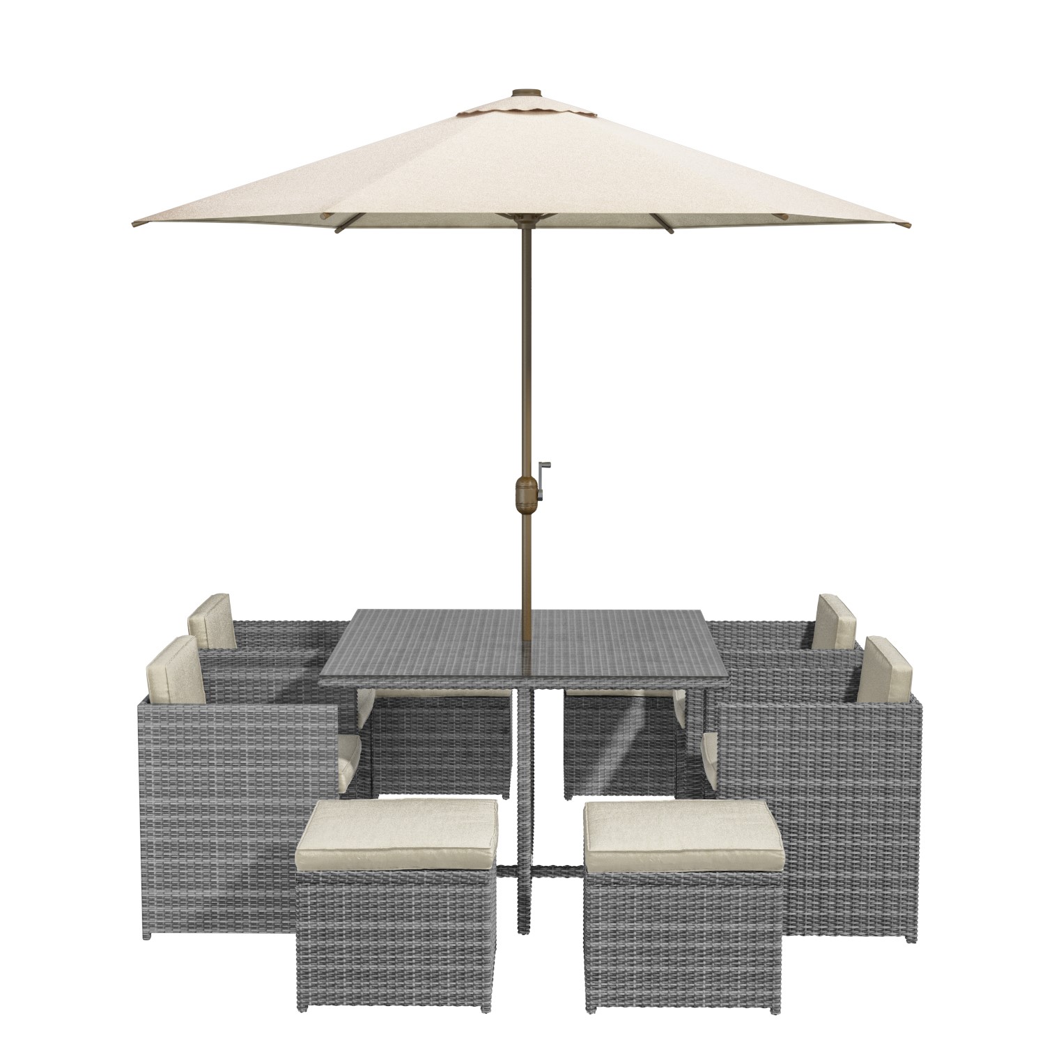 Grey Rattan 10 Piece Cube Garden Dining Set Parasol Included
