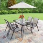 Brown Metal and Cream 6 Seater Garden Dining Set - Parasol Included
