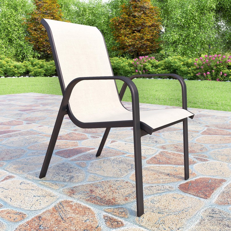 Brown Metal and Cream 6 Seater Garden Dining Set - Parasol Included