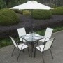 Brown Metal and Cream 4 Seater Garden  Dining Set - Parasol Included