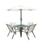 Brown Metal and Cream 4 Seater Garden  Dining Set - Parasol Included