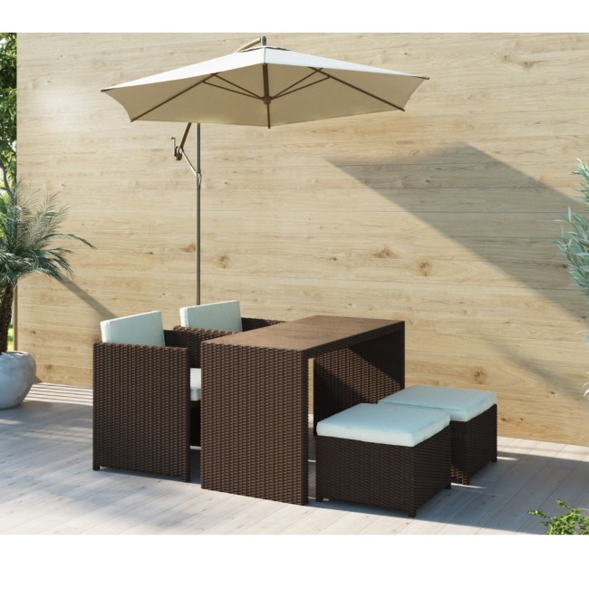 Brown Rattan Garden Furniture - Garden Table and 4 Chairs + Cushions Included 