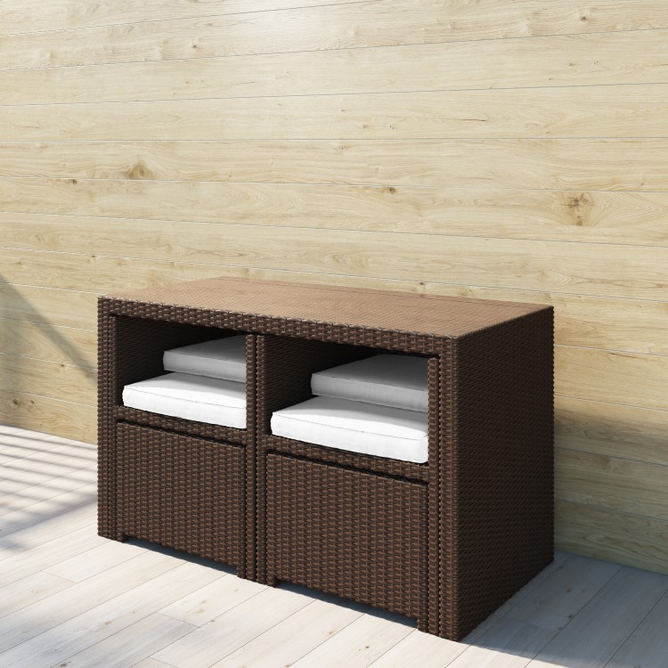 Brown Rattan Garden Furniture - Garden Table and 4 Chairs + Cushions Included 