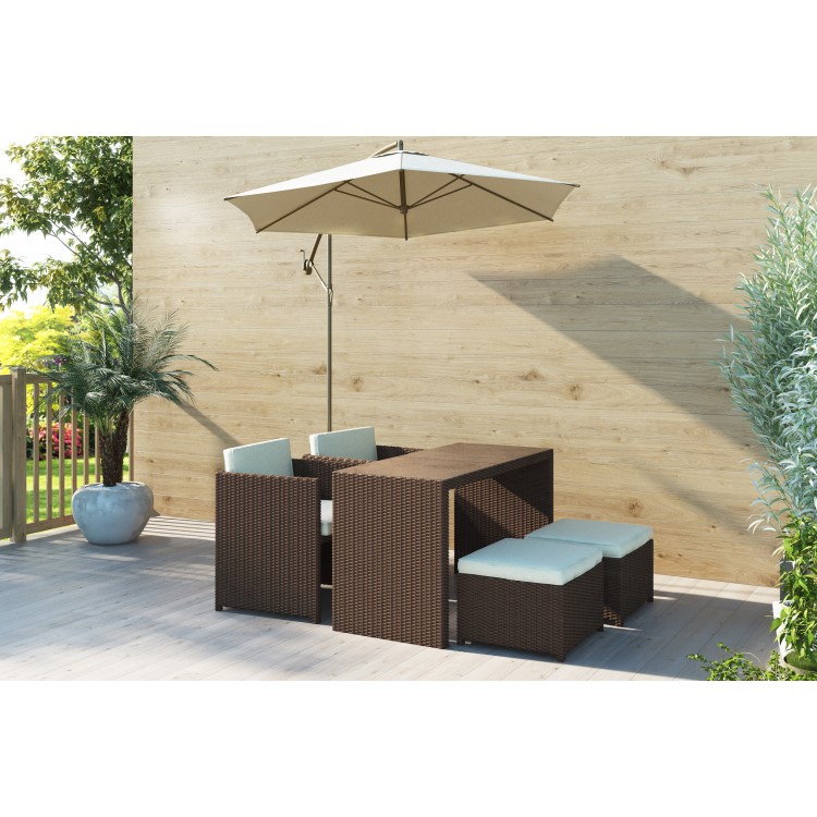 Brown Rattan Garden Furniture - Garden Table and 4 Chairs + Cushions Included 