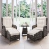 Brown Rattan Reclining Garden Sun Lounger Set with Table and Footstools - Aspen