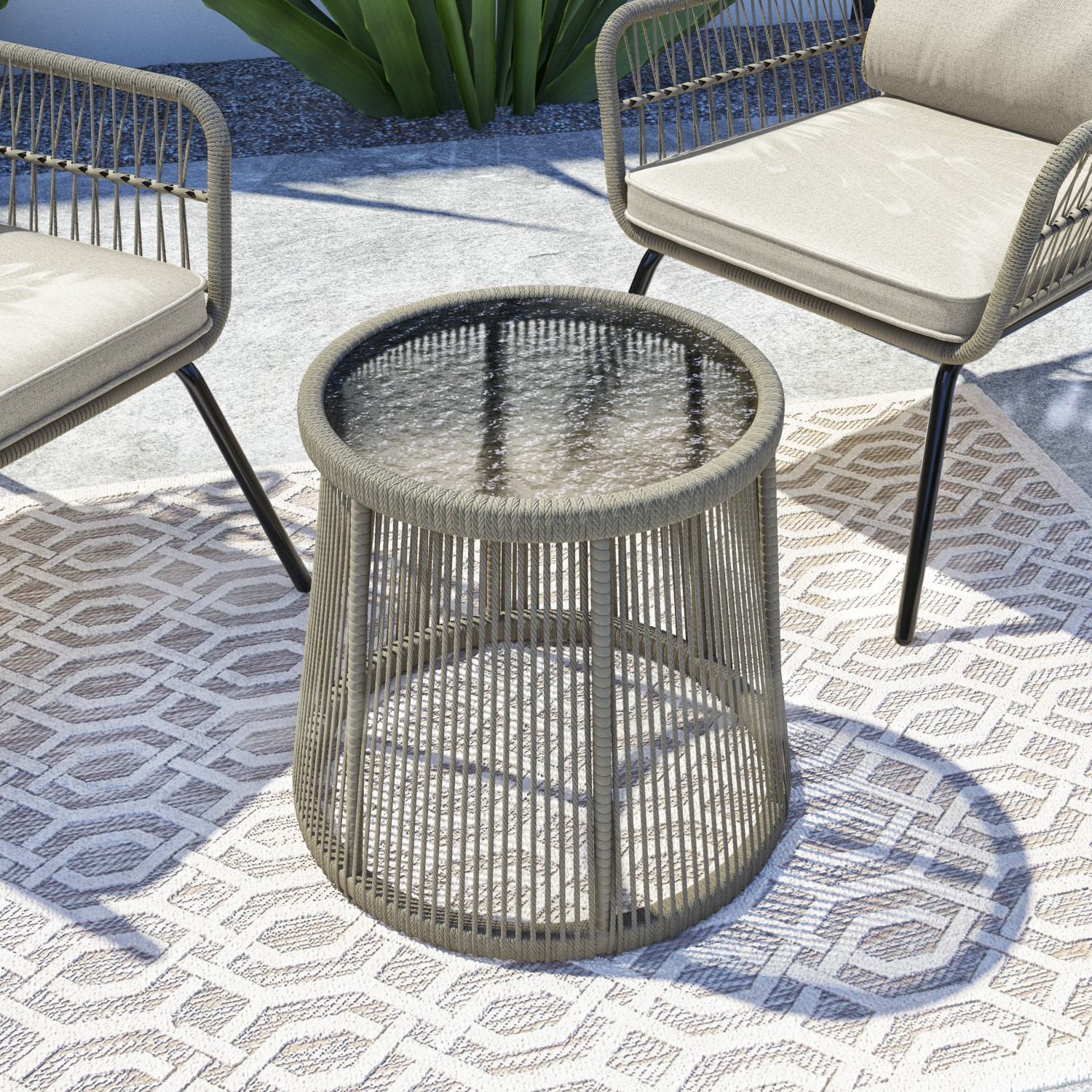 2 Seater Woven Rope Effect Bistro Set Natural Como