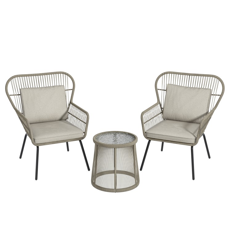 2 Seater Woven Rope Effect Bistro Set - Natural - Como