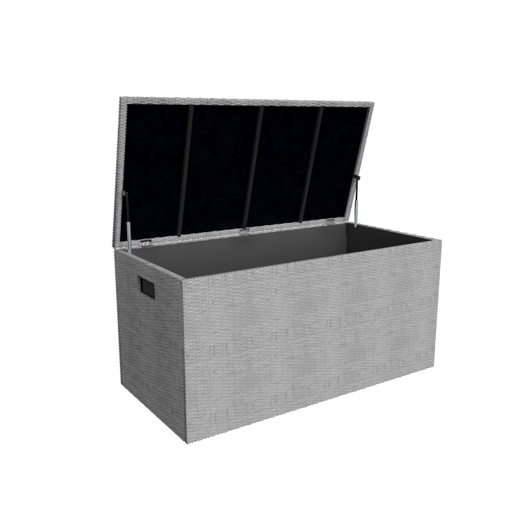 Outdoor Storage Box in Light Grey Rattan with Gas Lift - 125cm x 60cm - Fortrose