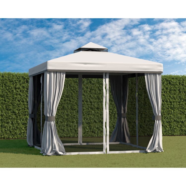 3x3m Grey Gazebo with Curtains and  Mosquito Net  - Fortrose