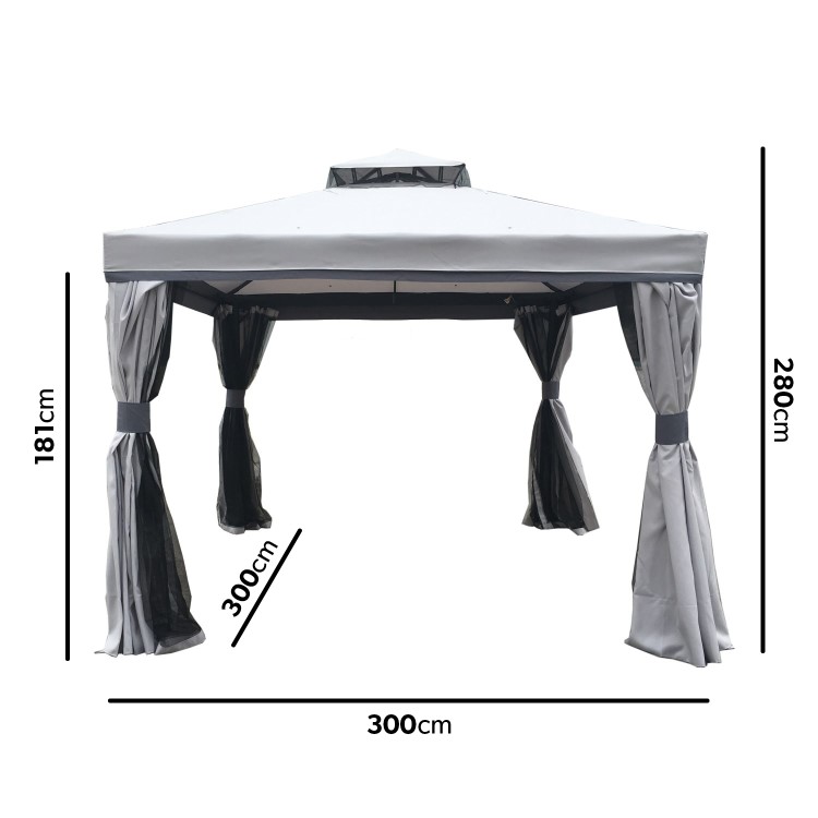 3x3m Grey Gazebo with Curtains and  Mosquito Net  - Fortrose