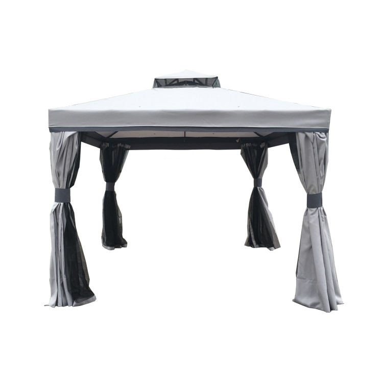 3x3m Grey Gazebo with Curtains and  Mosquito Net  - Fortrose