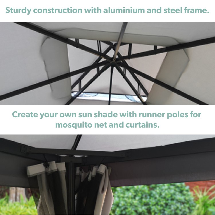 3x3m Grey Gazebo with Curtains and  Mosquito Net  - Fortrose