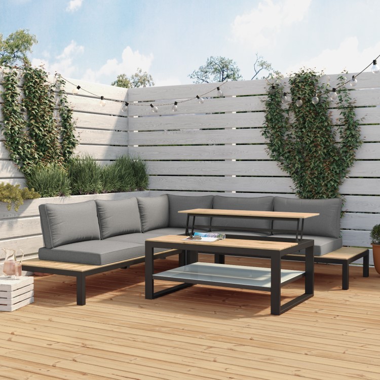Grey Garden Corner Sofa Set with Adjustable Table - Como