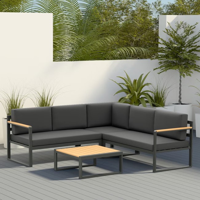 Grey Metal Garden Corner Sofa Set with Table - Como