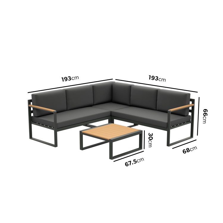 Grey Metal Garden Corner Sofa Set with Table - Como