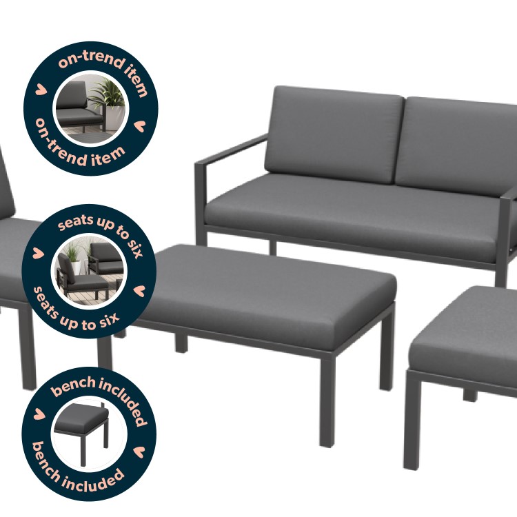 Grey Metal Garden Sofa Set - Como