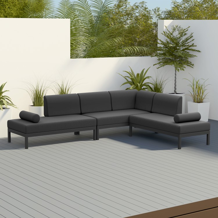 Grey Metal Modular Garden Corner Sofa Set with Bolster Cushions - Como