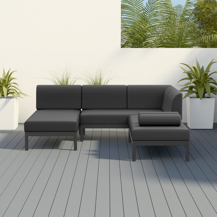 Grey Metal Modular Garden Corner Sofa Set with Bolster Cushions - Como