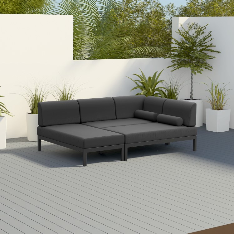 Grey Metal Modular Garden Corner Sofa Set with Bolster Cushions - Como