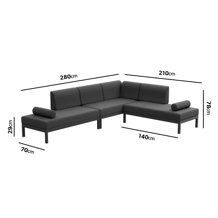Grey Metal Modular Garden Corner Sofa Set with Bolster Cushions - Como