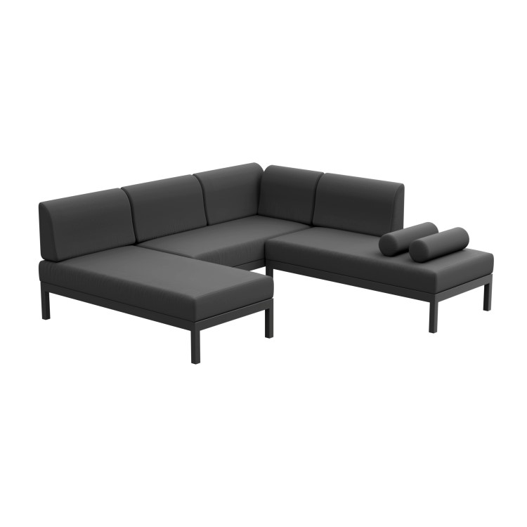 Grey Metal Modular Garden Corner Sofa Set with Bolster Cushions - Como