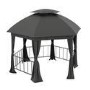 Metal Hexagon Outdoor Gazebo with Fabric Roof and Curtain Sides - 3.75 x 3.75m - Grey  - Fortrose