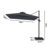 3x3m Square Cantilever Garden Parasol with Solar Fairy Lights - Base and Cover Included - Como