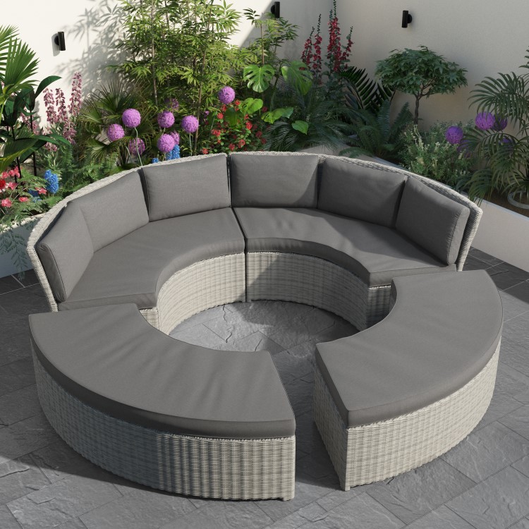 Grey Round Garden Sofa Set With Day Bed and Cool Box Seats - Como