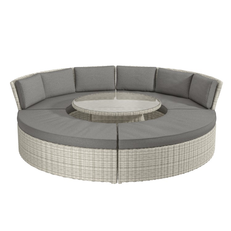 Grey Round Garden Sofa Set With Day Bed and Cool Box Seats - Como