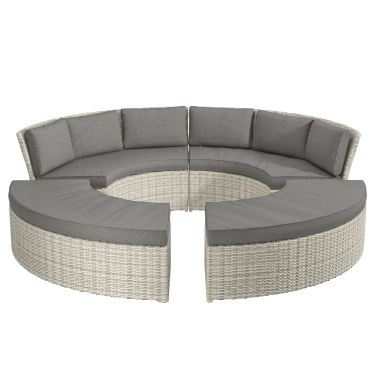 Grey Round Garden Sofa Set With Day Bed and Cool Box Seats - Como